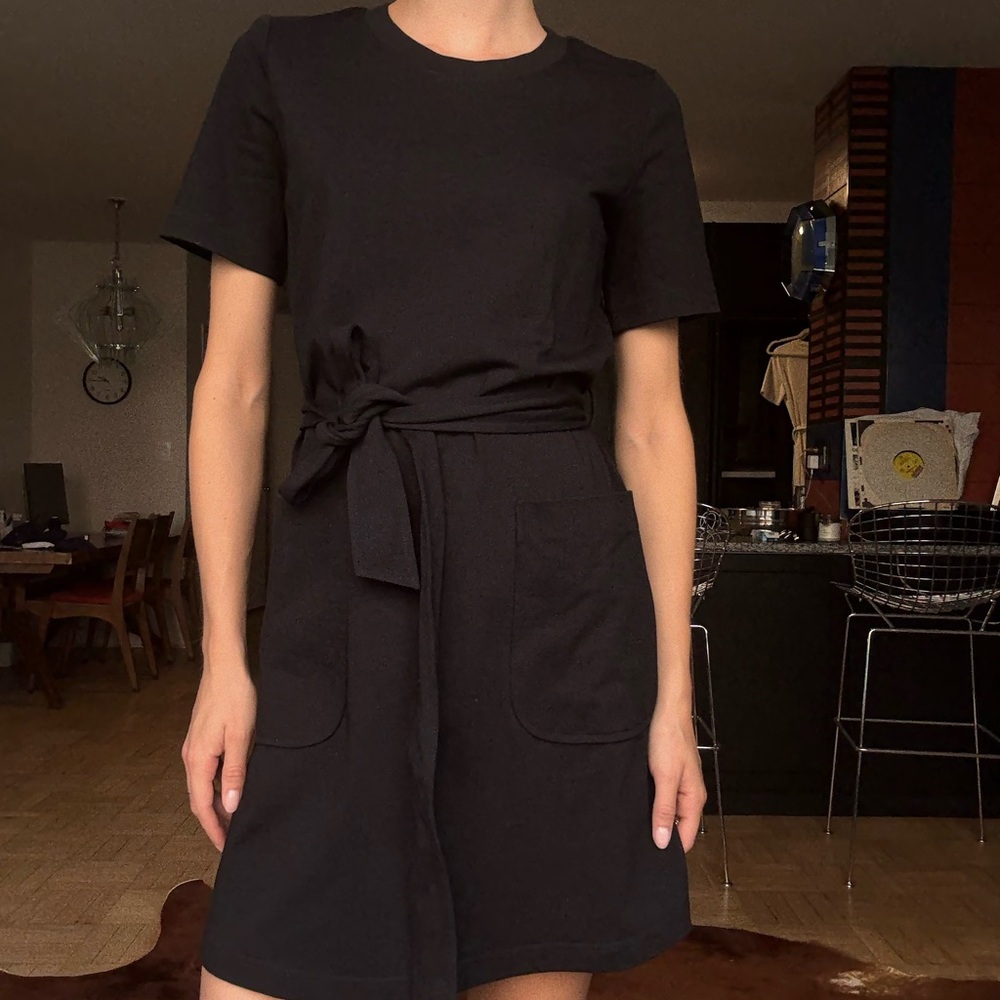 Tory Burch Black Midi Dress with Tie Waist